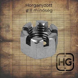 Horganyzott koronás metrikus anya, DIN 935 szabványú, 8 minőségű