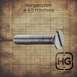 Horganyzott SL hornyos süllyesztett fejű metrikus csavar, DIN 963 szabványú, 4.8 minőségű