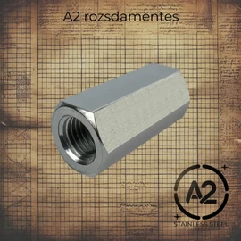 Rozsdamentes hatlapú toldóanya, DIN 6334 szabványú, A2 minőségű