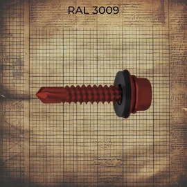 RAL 3009 színű fűzőcsavar, tömítő gumis alátéttel, DIN 7504F szabványú