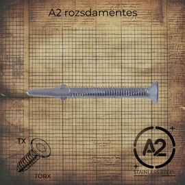 Rozsdamentes TX torx platócsavar, DIN 7504 szabványú, A2 minőségű
