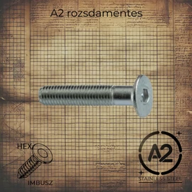 Rozsdamentes imbusz kulcsnyílású süllyesztett fejű metrikus csavar, DIN 7991 szabványú, A2 minőségű