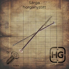 Sárga horganyzott süllyesztett fejű faszerkezet építő csavar