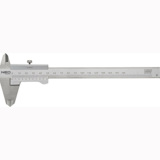 Rögzítőcsavaros tolómérő 150 milliméteres, 0,02 pontossággal, metrikus, INOX
