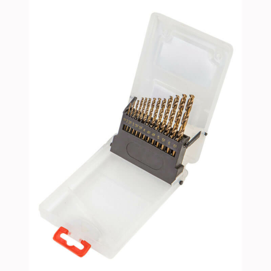 Csigafúró készlet 1,5 - 6,5 / 0,5 mm hengeresszárú, HSS G /13 részes műanyag dobozban