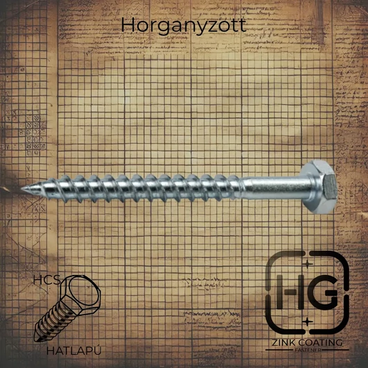 10 x 160 mm Horganyzott hatlapfejű állványcsavar, DIN 571 szabványú