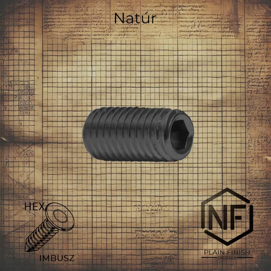 M6 x 12 mm Natúr felületű lapos végű hernyócsavar, DIN 913 szabványú