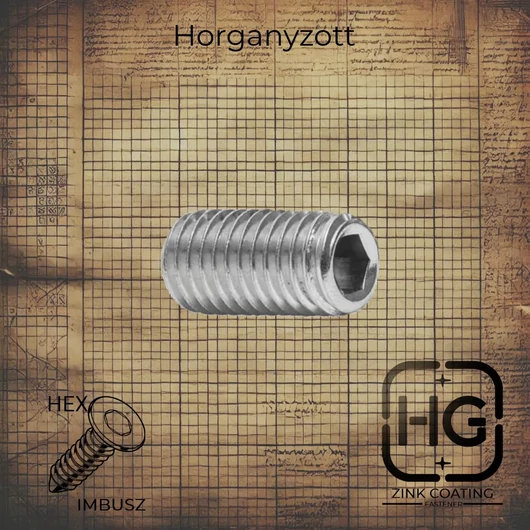 M4 x 10 mm Horganyzott lapos végű hernyócsavar, DIN 913 szabványú