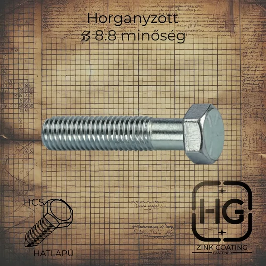 M5 x 30 mm Horganyzott részmenetes hatlapfejű metrikus csavar, DIN 931 szabványú, 8.8 minőségű