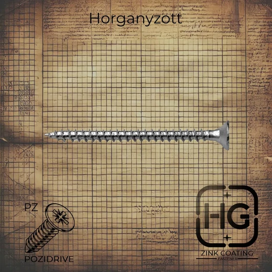 4,5 x 60 mm Horganyzott süllyesztett fejű PZ kereszthornyos forgácslapcsavar, DIN 7505T szabványú