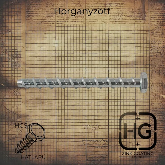 6,3 x 28 mm Horganyzott hatlapfejű betoncsavar